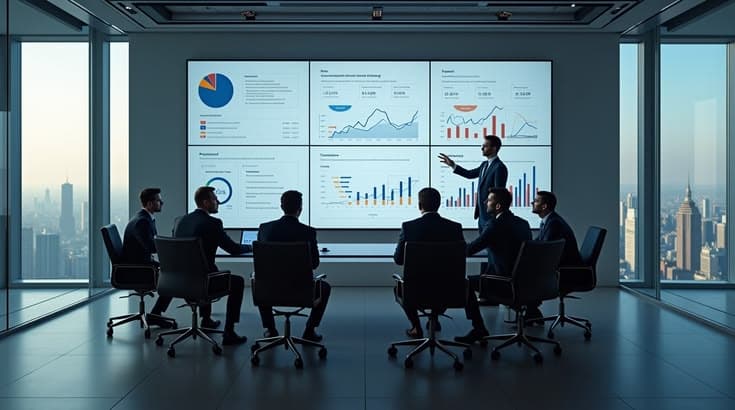 Our team reviewing project analytics in a client meeting